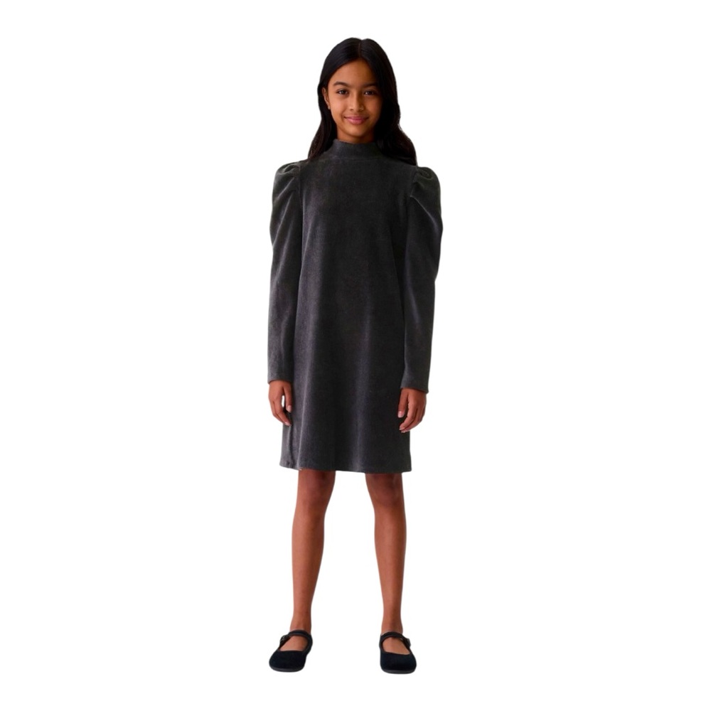 Gap Girls Puff Sleeve Corduroy Holiday Dress, Size Medium (8), Black, NEW